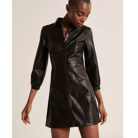 Abercrombie & Fitch Dresses & Skirts - NWOT A&F Vegan Leather Button Shirtdress, Black, Size Small